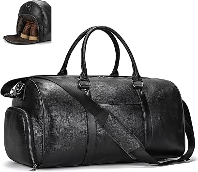 LUUFAN Genuine Leather Travel Bag Large Capacity Waterproof Luggage Duffel Bag with Shoe Compartment, Shoulder Handbag for Men Women Holiday Business Trip