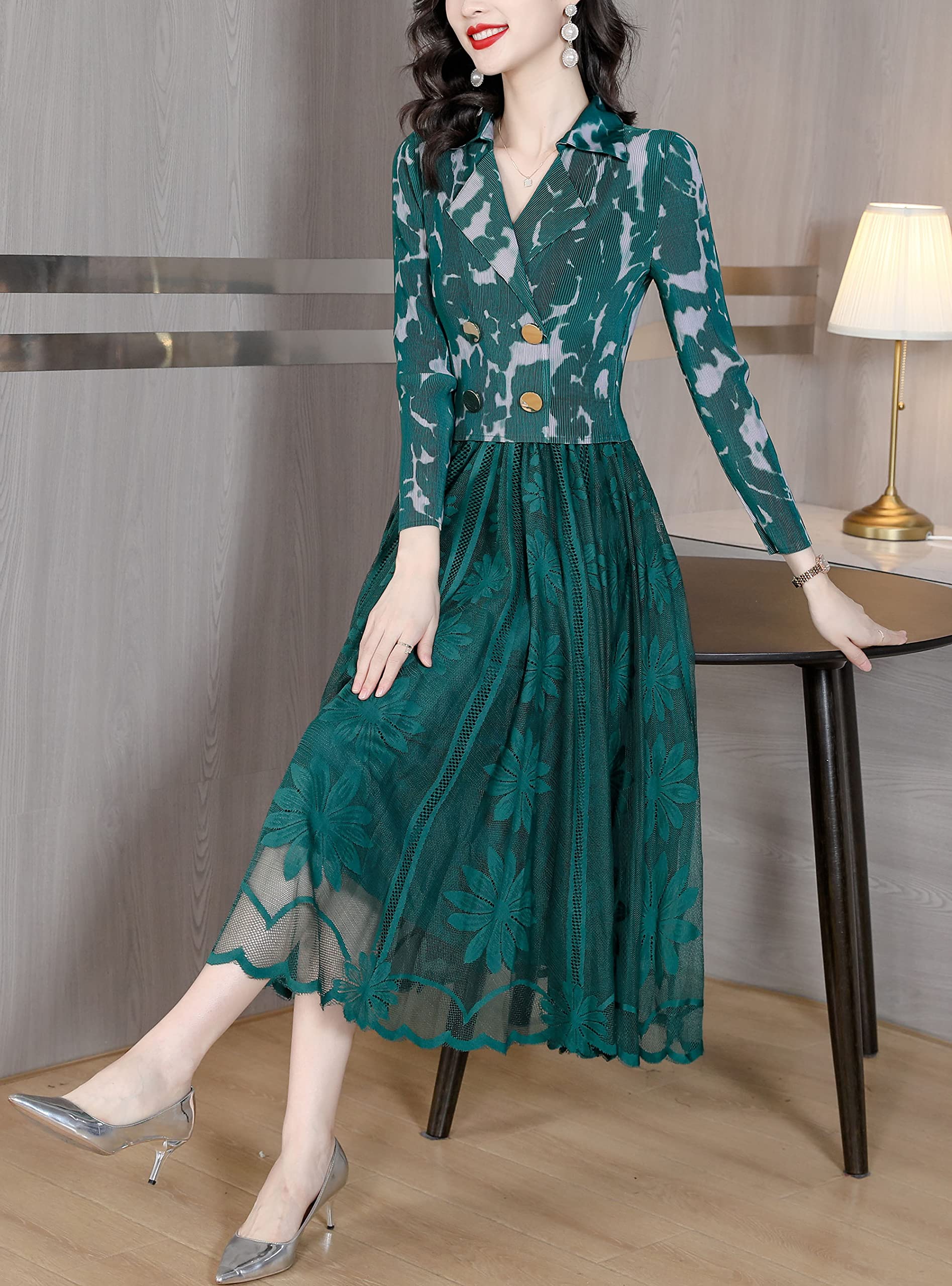 LAI MENG FIVE CATS Vestido de manga corta para mujer, elegante, de encaje floral, para cóctel, fiesta, baile, vestido de baile
