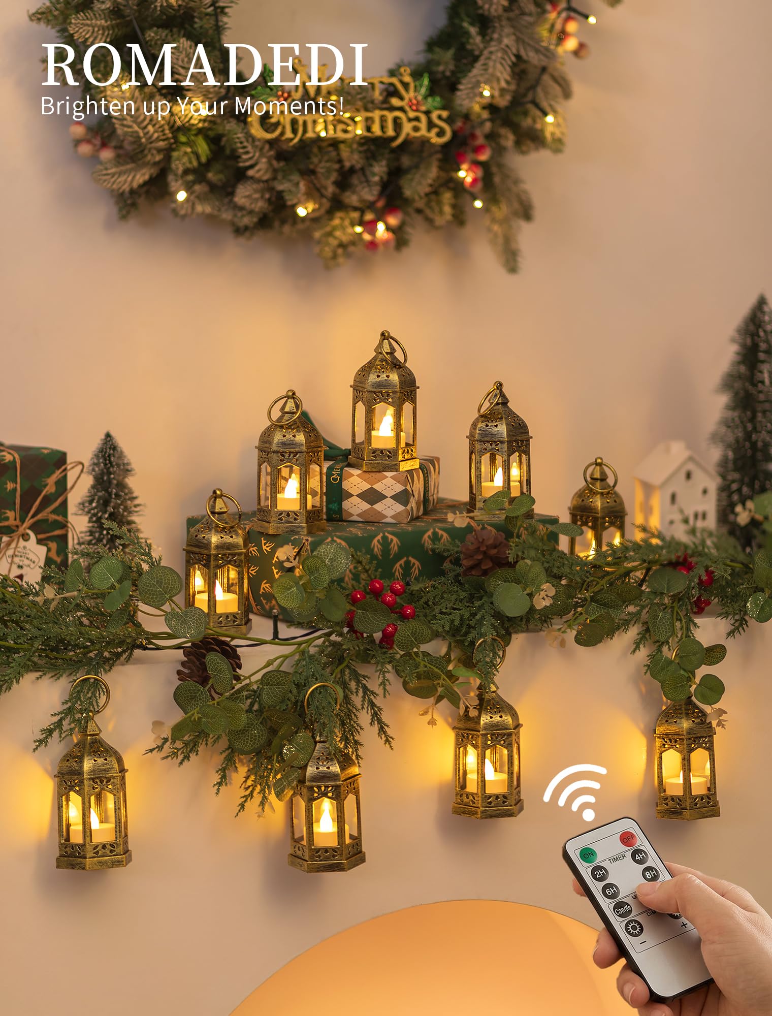 LED Mini Laternen mit Fernbedienung Timer 2/4/6/8H 10er Set Gold Vintage Kerzenlaterne ABS Glas mit flackernde Kerzen für Hochzeit Tischdeko Ramadan Weihnachten Outdoor Balkon