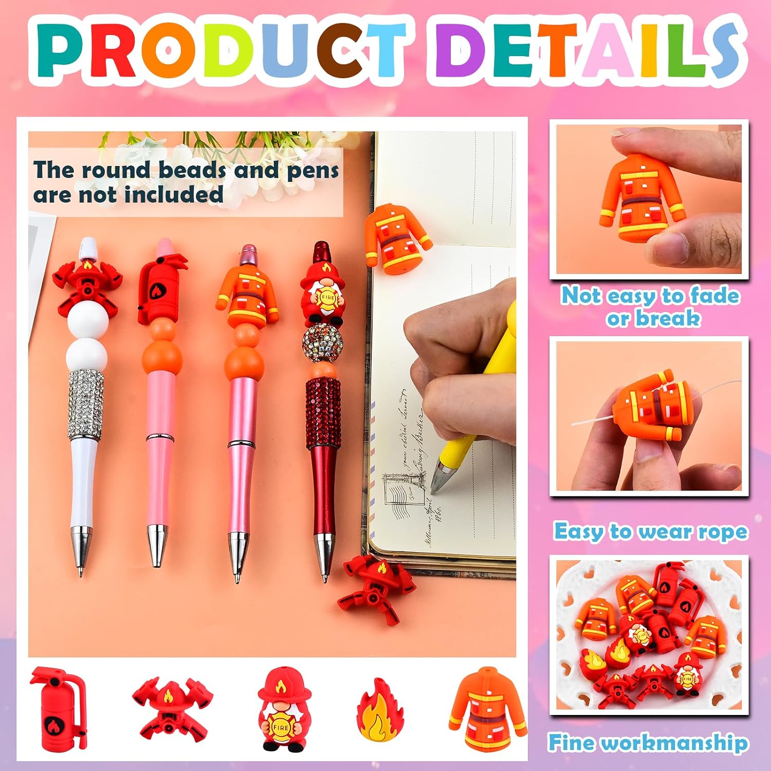 12 PCS 3D Firefighter Silicone Focal Beads for Pens, Silicone Beads Bulk for Keychain Bracelet Necklace Making, Handmade Crafts Supplies image 4