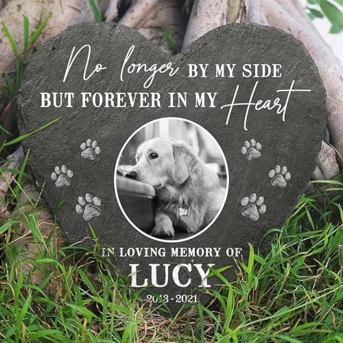 Miniatura 7 de in Loving Memory of Dog Gifts - Piedra conmemorativa para perro en forma de corazón - Roca personalizada para decoración de jardín conmemorativo -