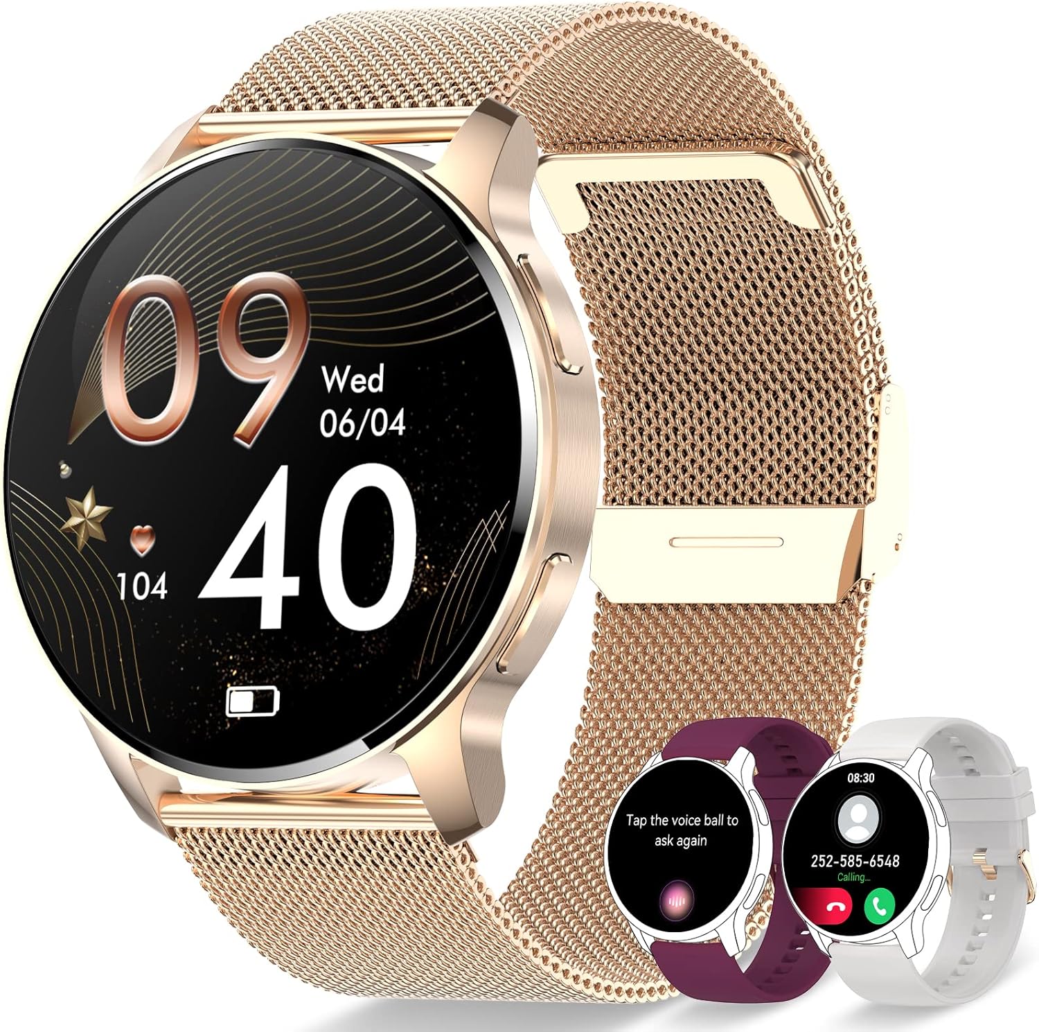 Erkwei Smartwatch Donna Orologio Chiamata e Notifiche Messaggi Assistente Vocale Smart Watch per Android iOS Fitness Orologio Digitale con Cardiofrequenzimetro, SpO2, Sonno, Contapassi, 20 Sportivo Erkwei Smartwatch Donna Orologio Chiamata e Notifiche Messaggi Assistente Vocale Smart Watch per Android iOS Fitness Orologio Digitale con Cardiofrequenzimetro, SpO2, Sonno, Contapassi, 20 Sportivo