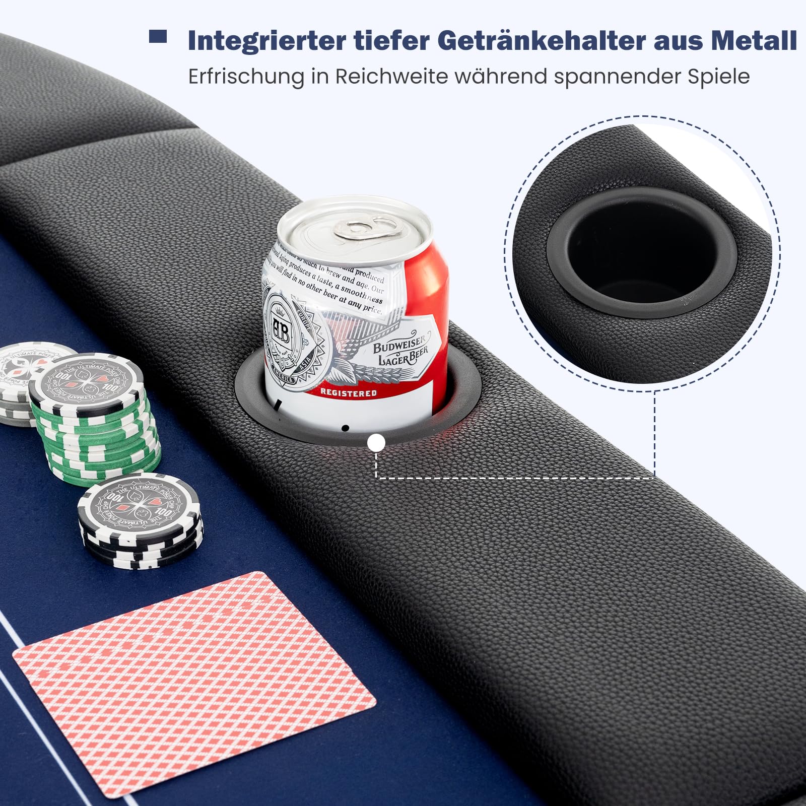 GOPLUS Pokertisch für 8 Spieler 182 cm klappbarer Kartenspieltisch mit Getränkehaltern aus Metall
