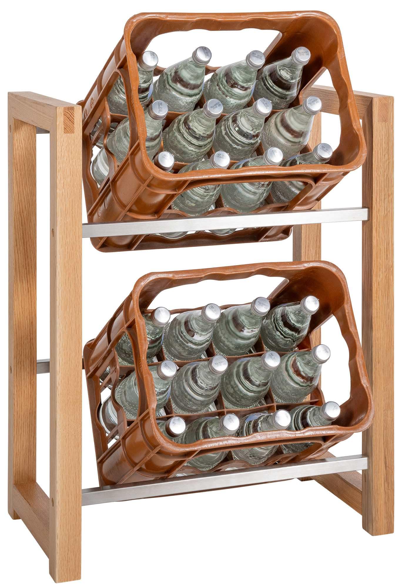 Scaffale In Legno Massello Per 2 Casse Di Bevande - LURETI Design Rustico Fiammato - Salvaspazio Per Birra, Acqua O Succhi - Made In Europe