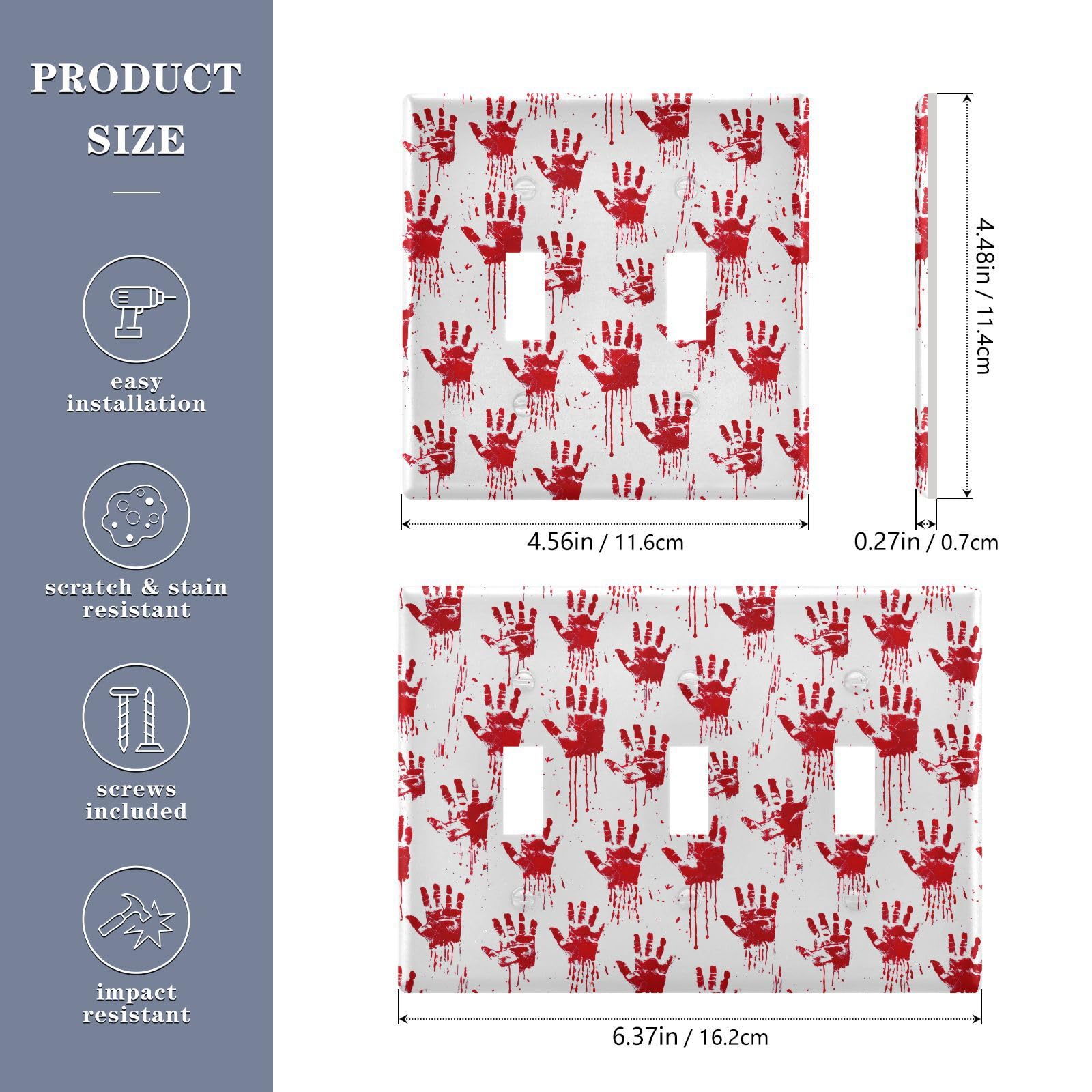 Light Switch Cover Halloween Scary Bloody Handprint Zombie Wall Plates for Electrical Outlets 3 Gang 202b5368