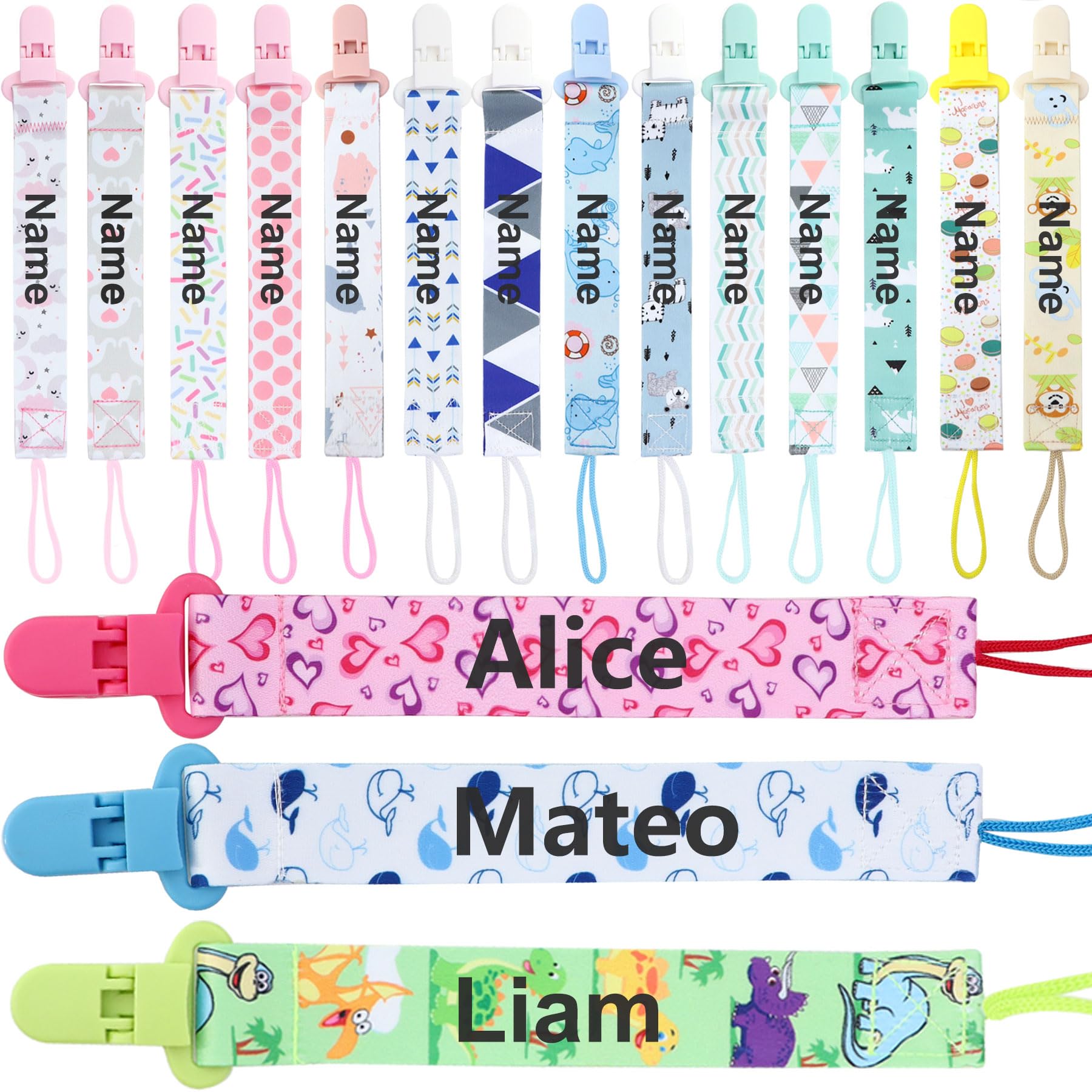 2/4Pack Personalized Pacifier Clip with Name for Baby Girls and Boys,Customized Name Pacifier Holder Fits Most Pacifiers,Handmade Gift