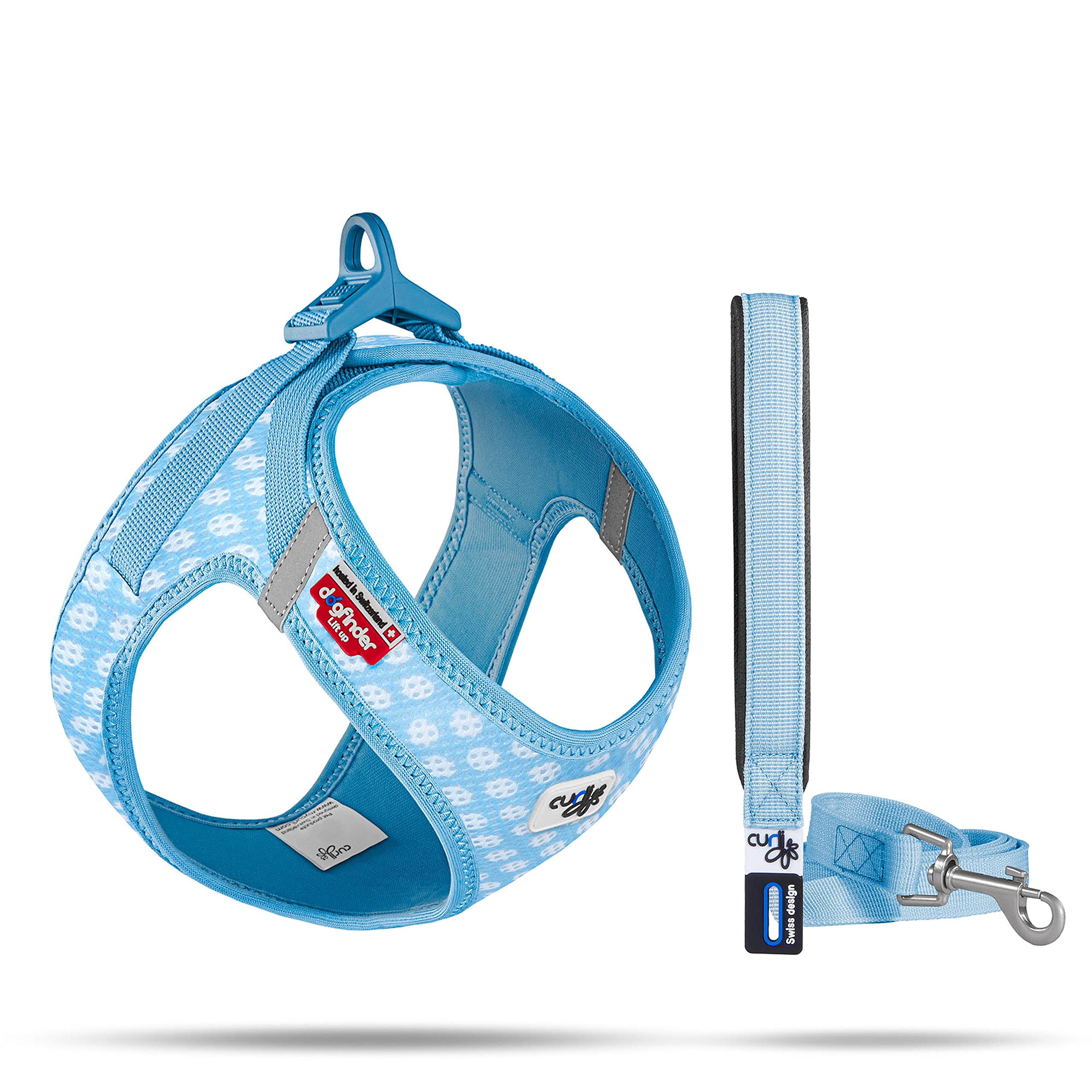 Vest Harness curli Clasp Air-Mesh Skyblue-Circles 3XS & Leash M