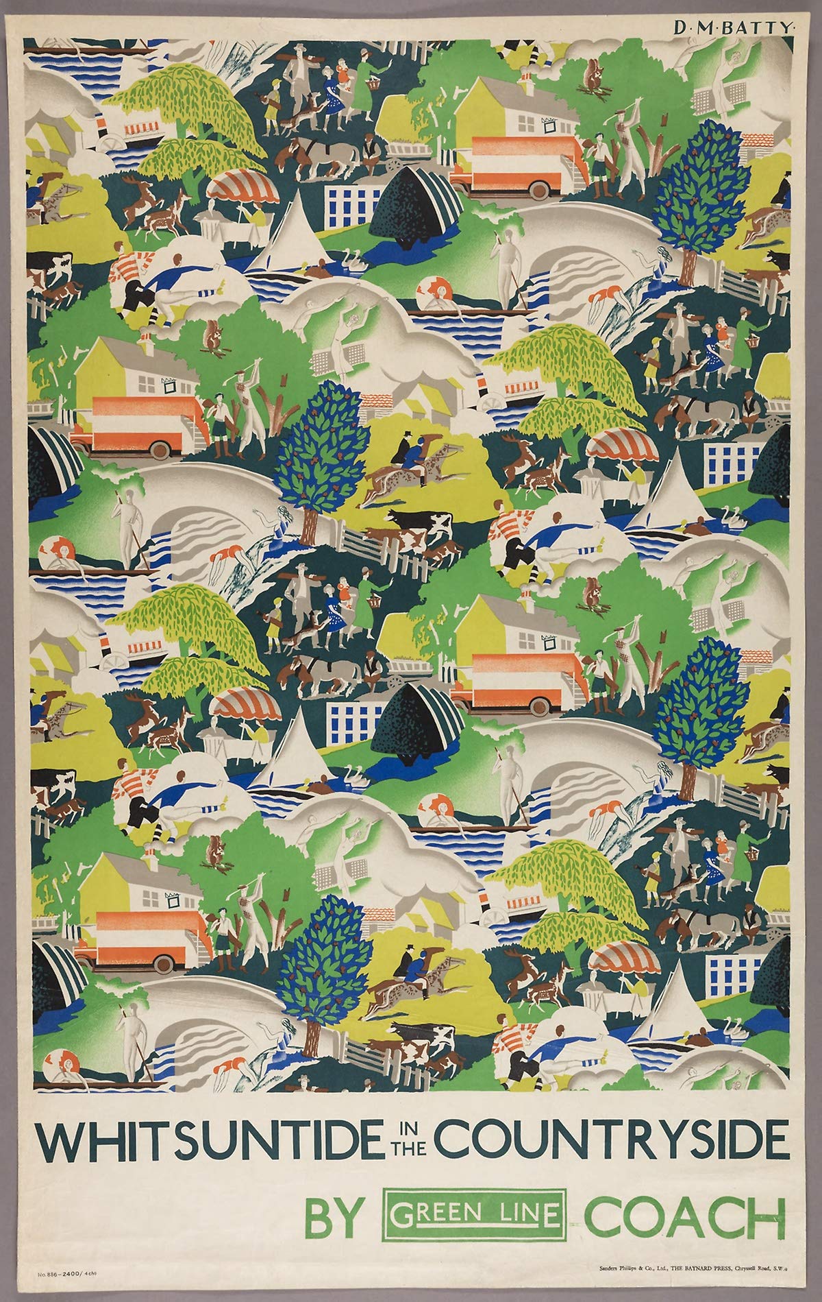 Rpw Roystone Print Works Green Rpw Vintage Travel Poster Advert 1920'S Whitsuntide In The Countryside By Line Coach (A3)