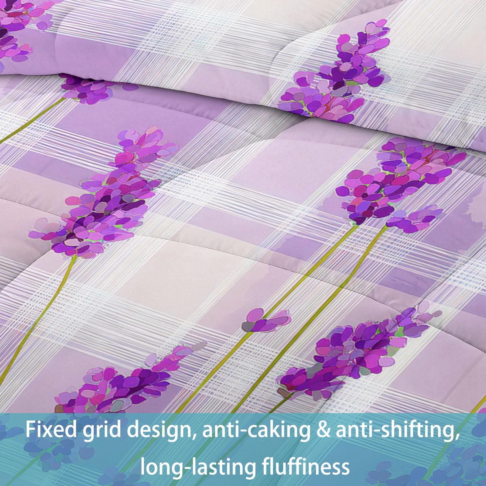 Genérico Edredón Invierno 150x200cm Lavanda Morada Edredón Nórdico Acolchado Suave Cálido y Transpirable con 2 Fundas Almohada 50x70cm, Lavable, 4 Estaciones