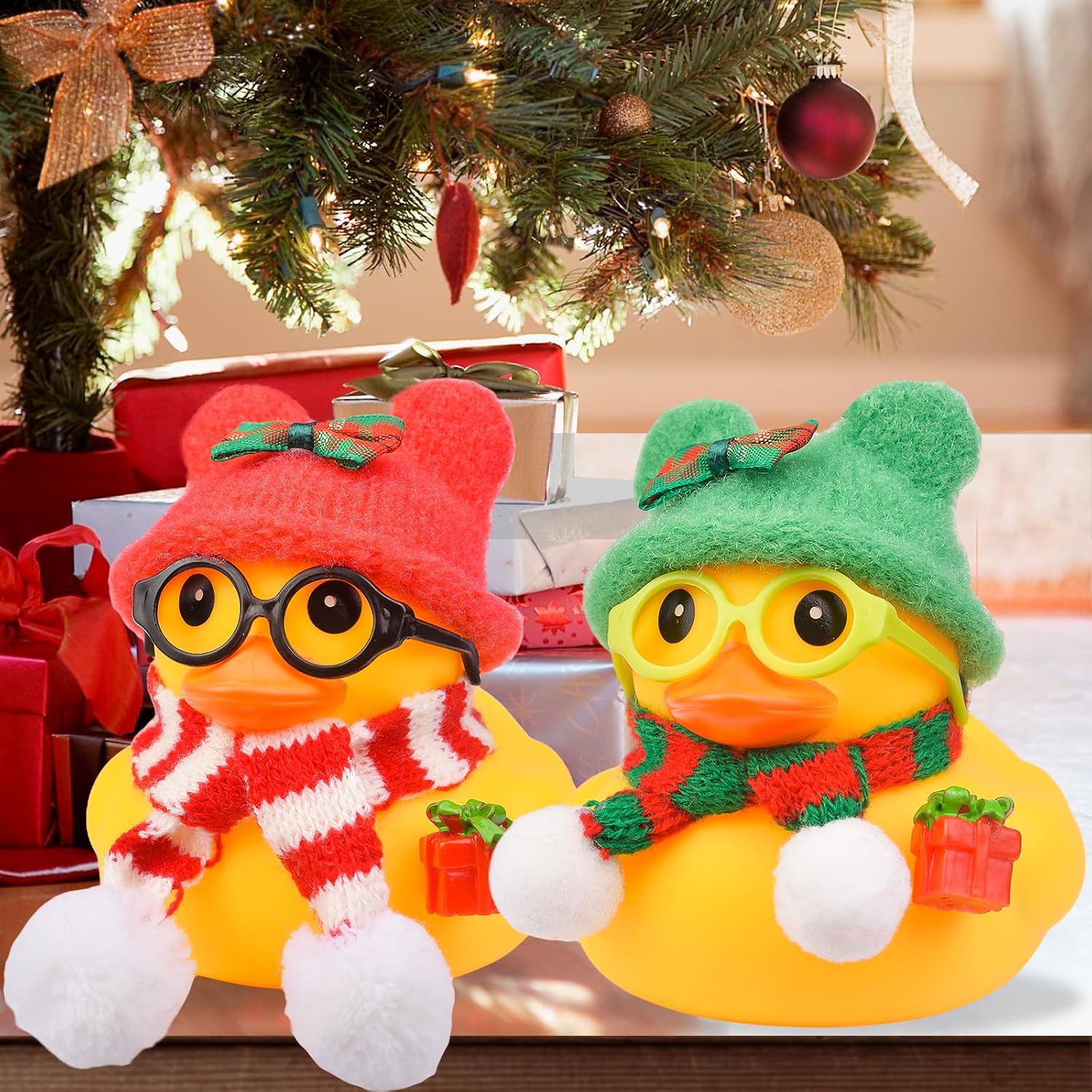 3.3" Christmas Rubber Duck Funny Yellow Duck Car Dashboard Decorations with Hat Scarf and Sunglasses Big Squeaky Duckling Car Ornaments Desktop Accessories New Year Gift image 5