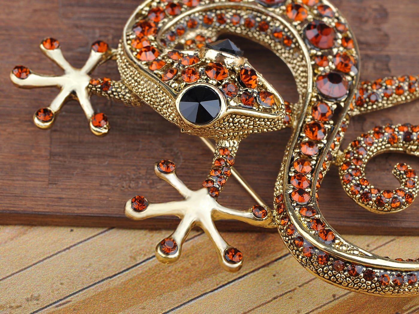 Alilang Red Ruby Crystal Rhinestone Golden Tone Gecko Lizard Reptile Animal Pin Brooch image 4