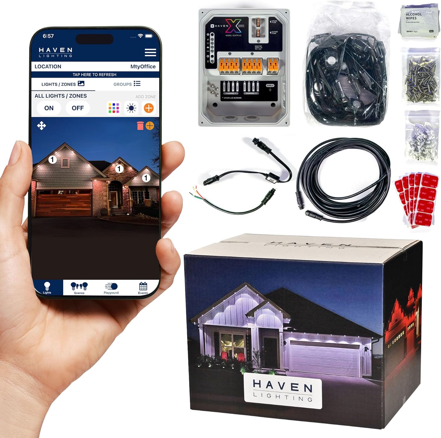 X Series Genesis Roofline Kit - Permanent Outdoor House Lights - Smart App Control - HOA Friendly - Premium Plug and Play Under Roof Installation - Non-Track, Black, 120ft
