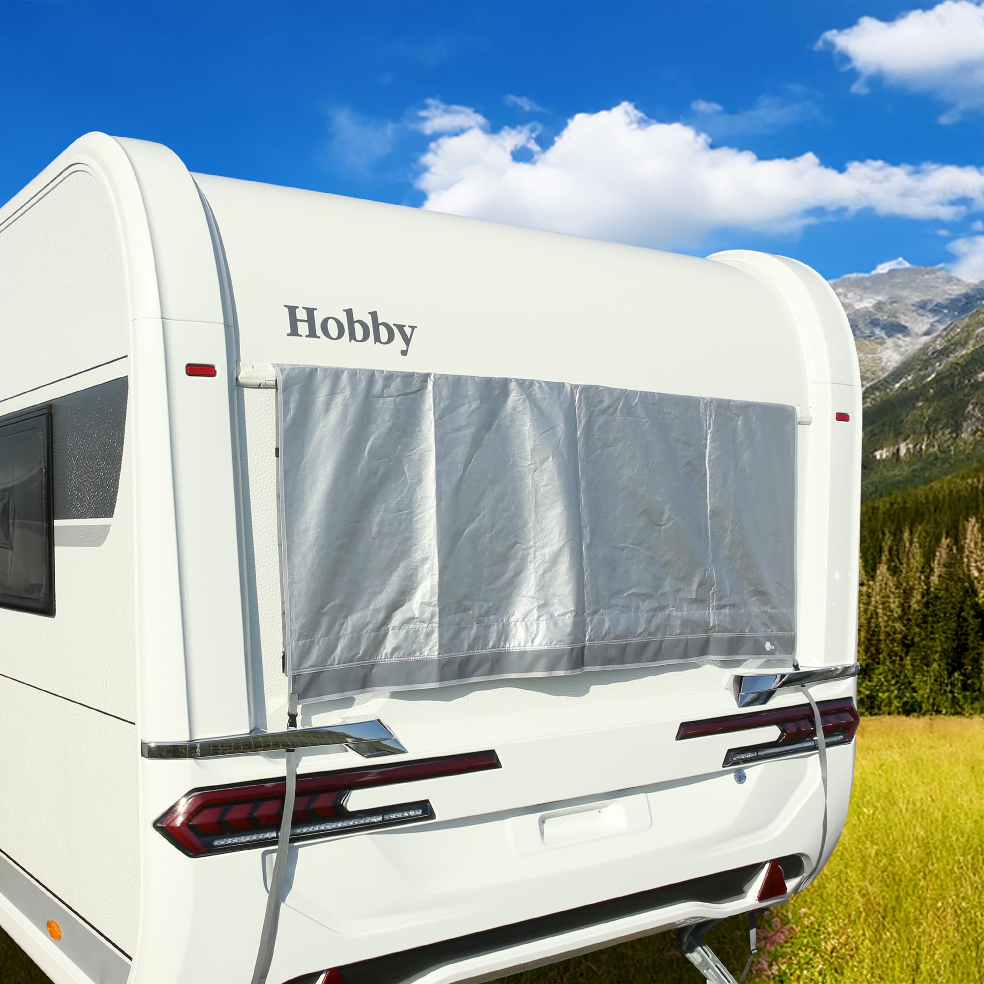 your GEAR Padua - Fenstermarkise für Wohnwagen | Größen: 140/160/180/200 x 70 cm | 7 mm Keder | UV 80+ Sonnenschutz, Camping-Markise (Grau, 200 X 70 cm)