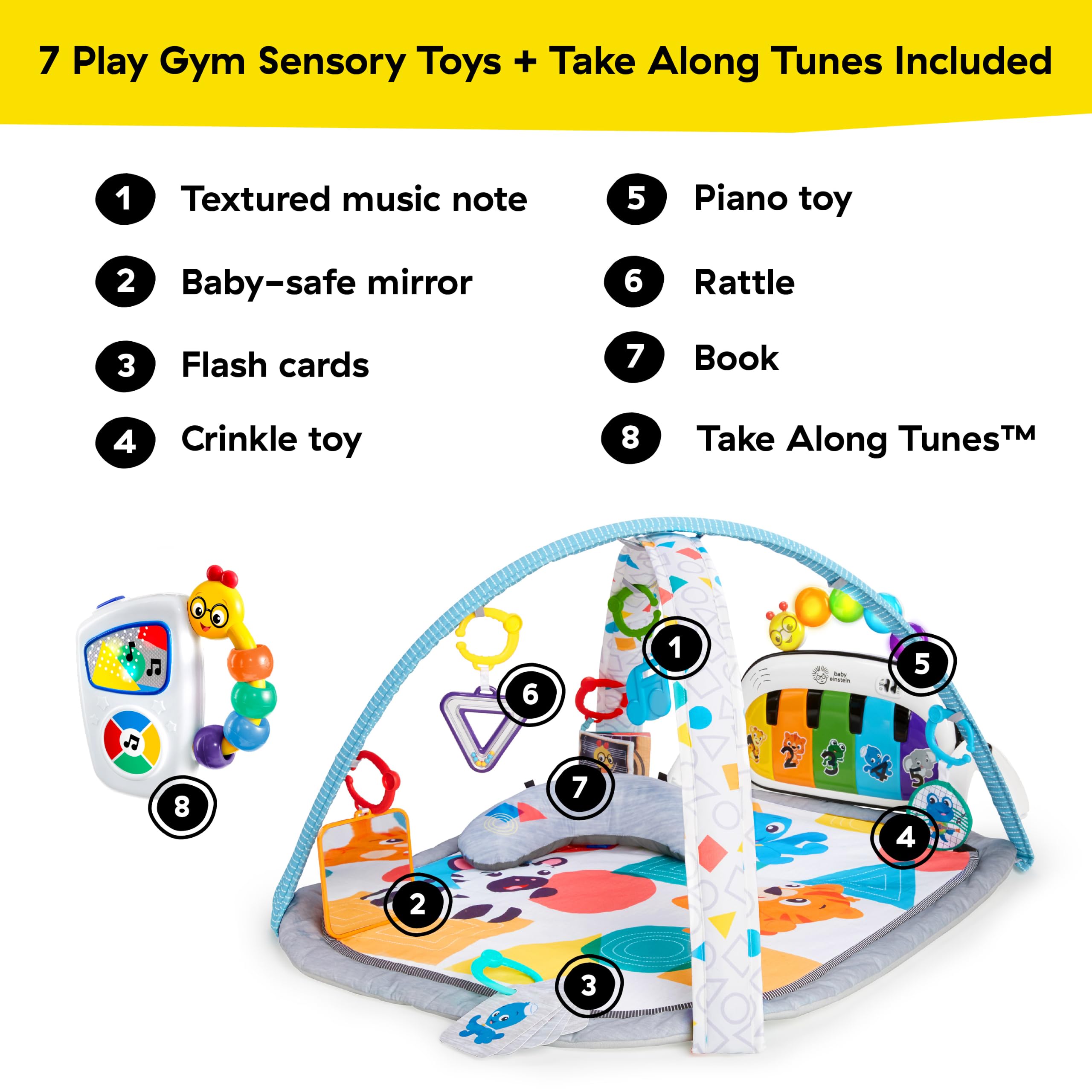 Baby Einstein Tapis d'éveil bébé Kickin Tunes 5-en-1 Découverte Musicale et Linguistique, Jouet Musical Portable, 0 Mois+