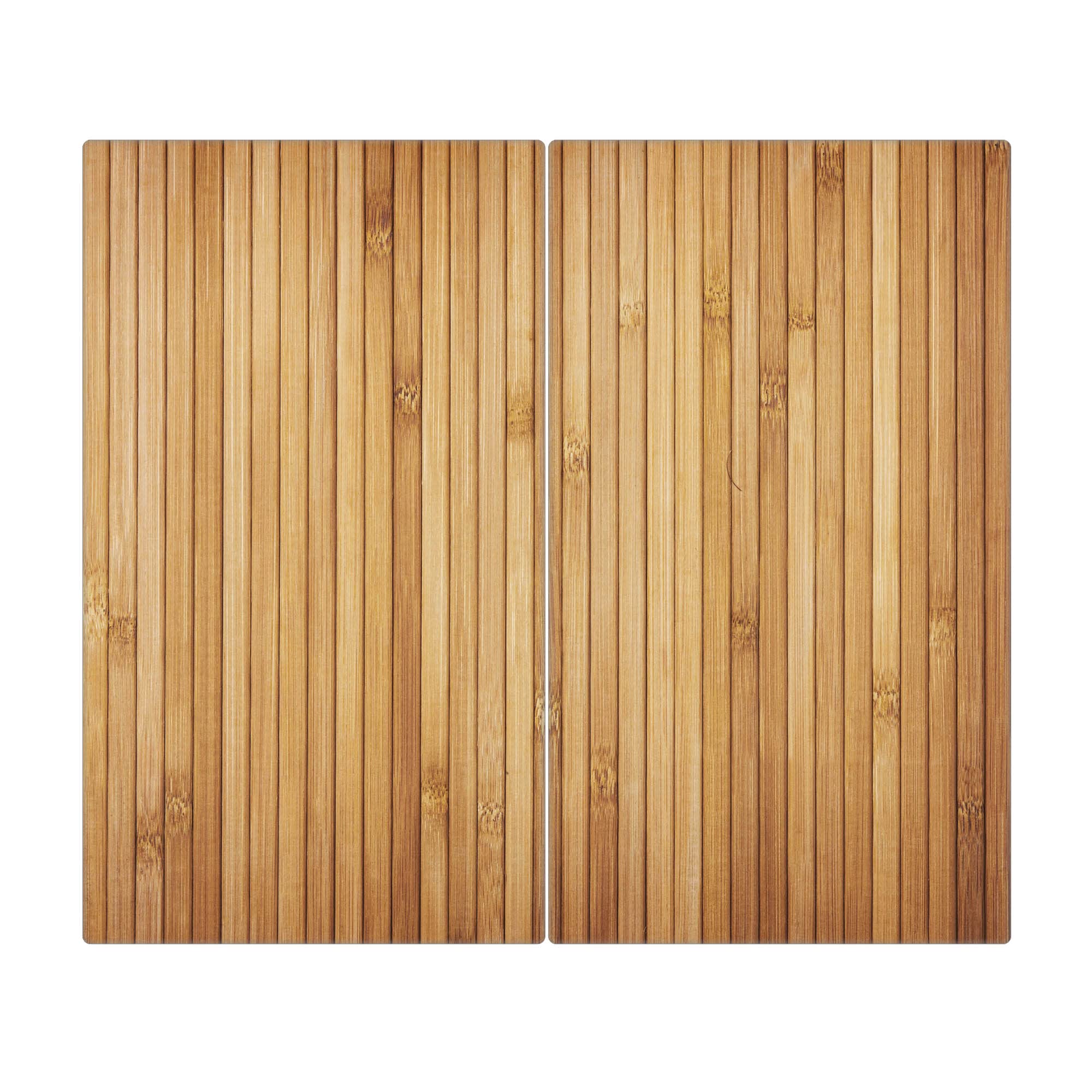 banjado Herdabdeckplatte Glas 2-teilig 60x52 cm, Ceranfeld Abdeckung und Schneidebrett Glas aus gehärtetem Glas, pflegeleichter moderner Look Abstrakt & Muster für Küchen mit Motiv Bambusholz
