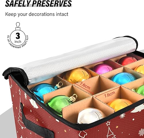 Miniatura 4 de innewgogo Caja de almacenamiento de adornos de Navidad roja duradera para árbol de Navidad, cesta organizadora de vacaciones con tapa y asas, caja