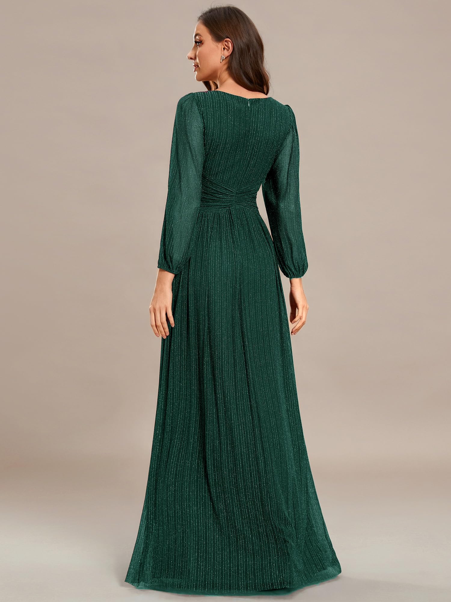 Ever-Pretty Abito da Sera Lungo con Paillettes, Plissettato, A Linea, Scollo A V, Elegante Ee01961-P