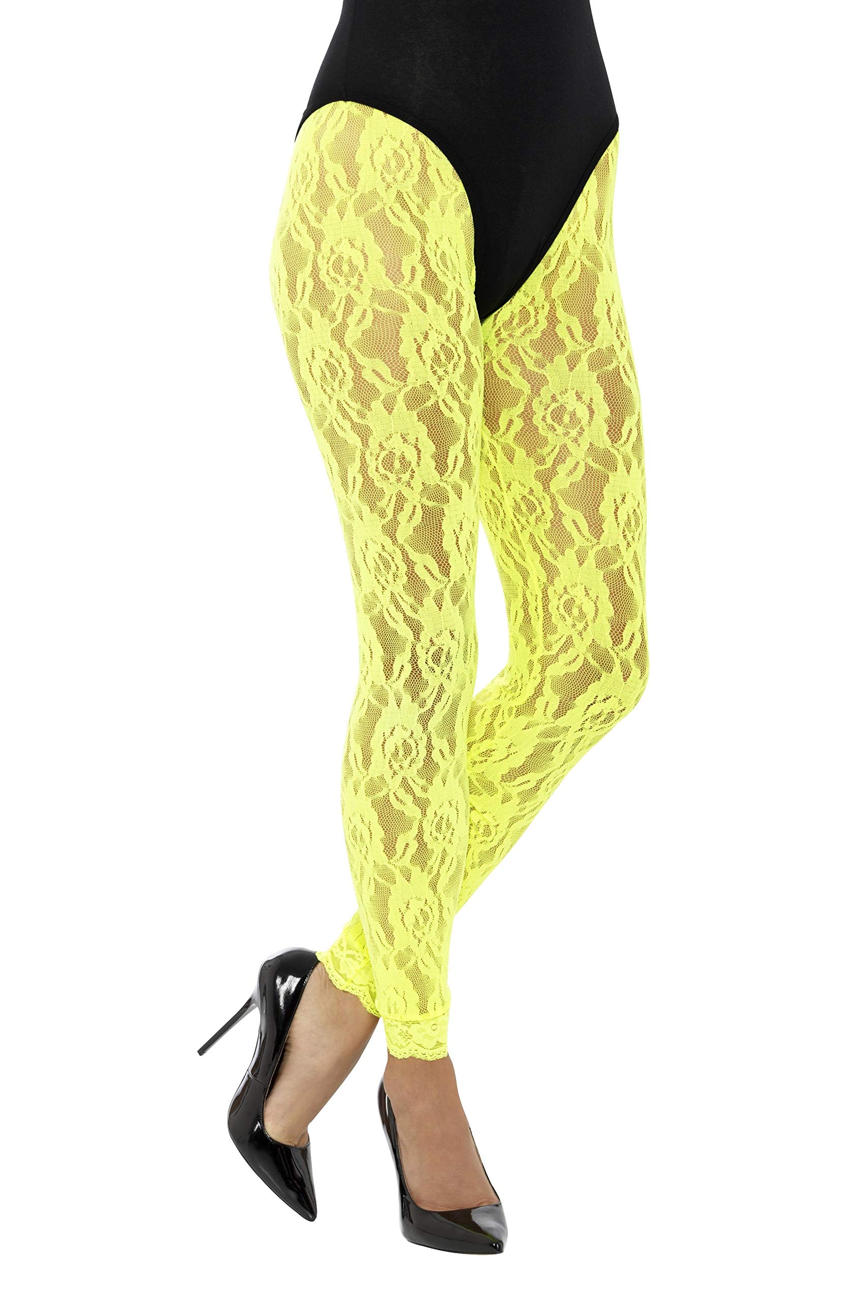 Smiffys 80s Lace Leggings, Neon Yellow , 1980's Fancy Dress, 1980s Dress Up Accessories
