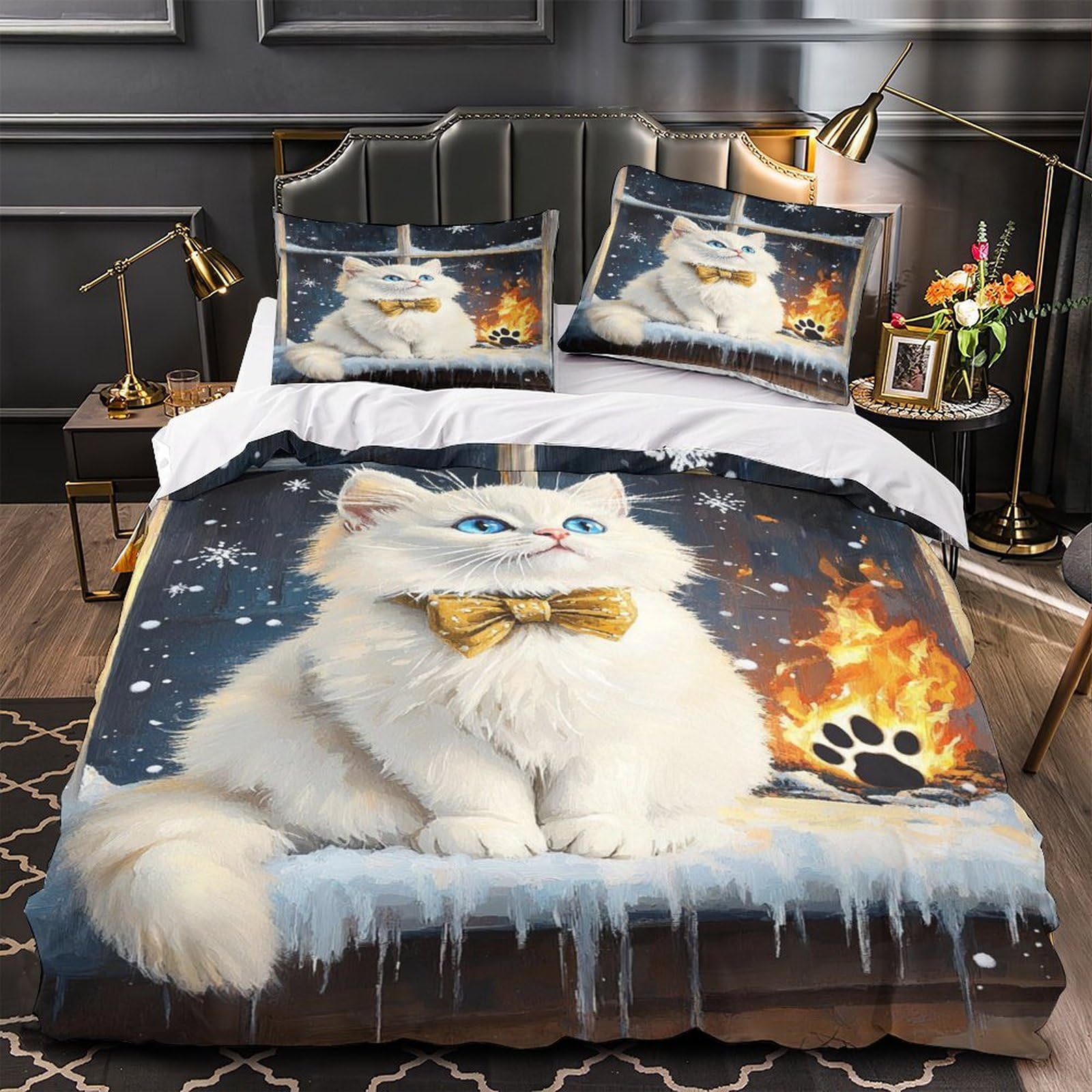 Housse de couette Chat d'hiver 3D pour réchauffer les nuits de couple