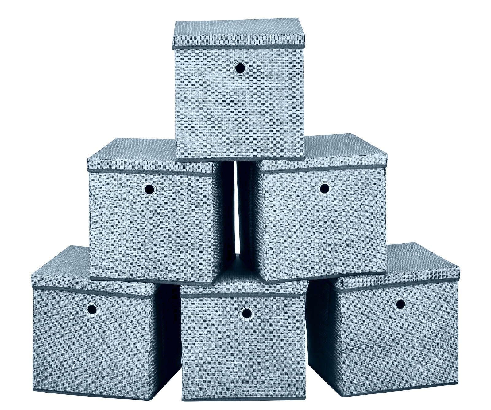 A406 Foldable Storage Cube Boxes Set of 3 Fabric Storage Boxes with Lids, Space Saving Fabric Cube Storage Boxes for Clothes, Toys, Storage Organiser (Grey, 25x25x25cm)