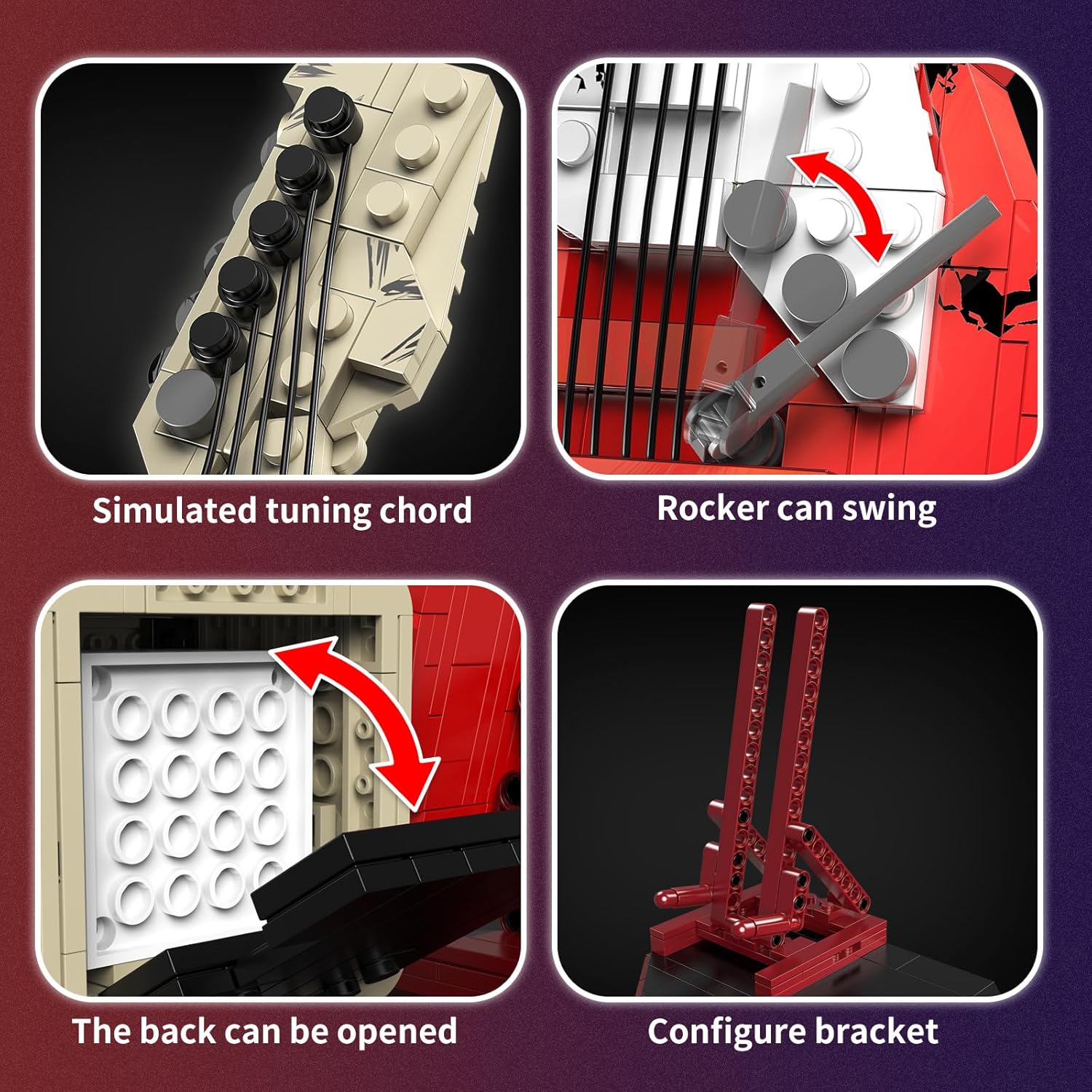 HJPLPXH Rock Guitar Interactive Building Block Set, Creative Construction Model Toy with Display Stand, DIY Collectible for Home Decor, for Adults (No Bluetooth Function)