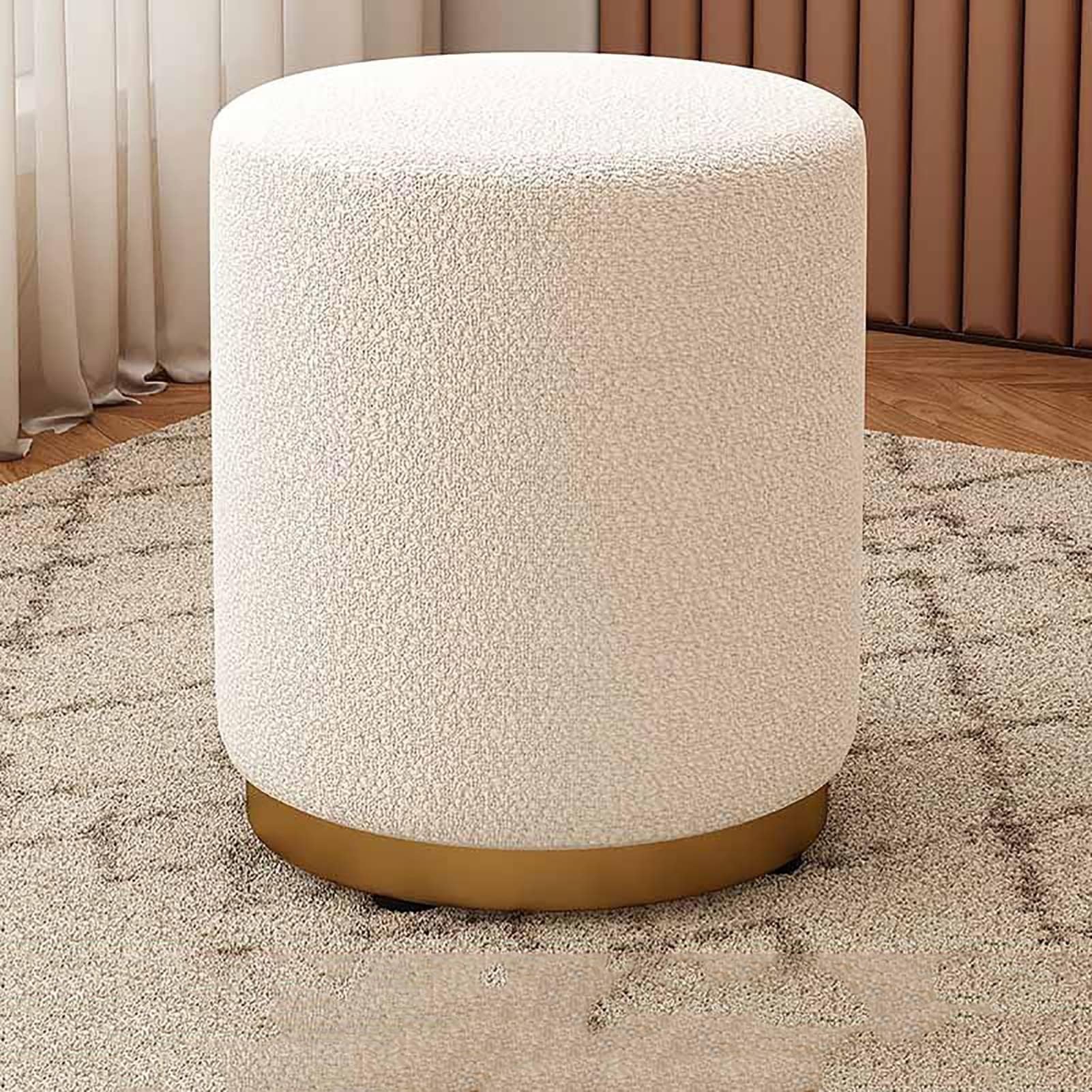 QYMLSH Living Room Velvet Ottoman, Household Makeup Small Low Ottoman, Round Upholstered Soft Foot Rest Stool With Gold Base, Vanity Stool Chair For Living Room Bedroom(Color:A)(A)
