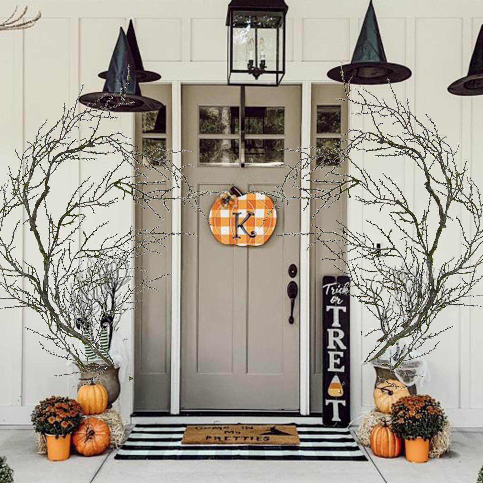 1 pcs 1,9m malléable Noir : Branches Tombantes Arbre Halloween, brindilles, Guirlande végétale, Mousse Suspendue, Faux Raisin, Vigne, forêt hantée, cheminée ext, Porche, Arche, déco Noël