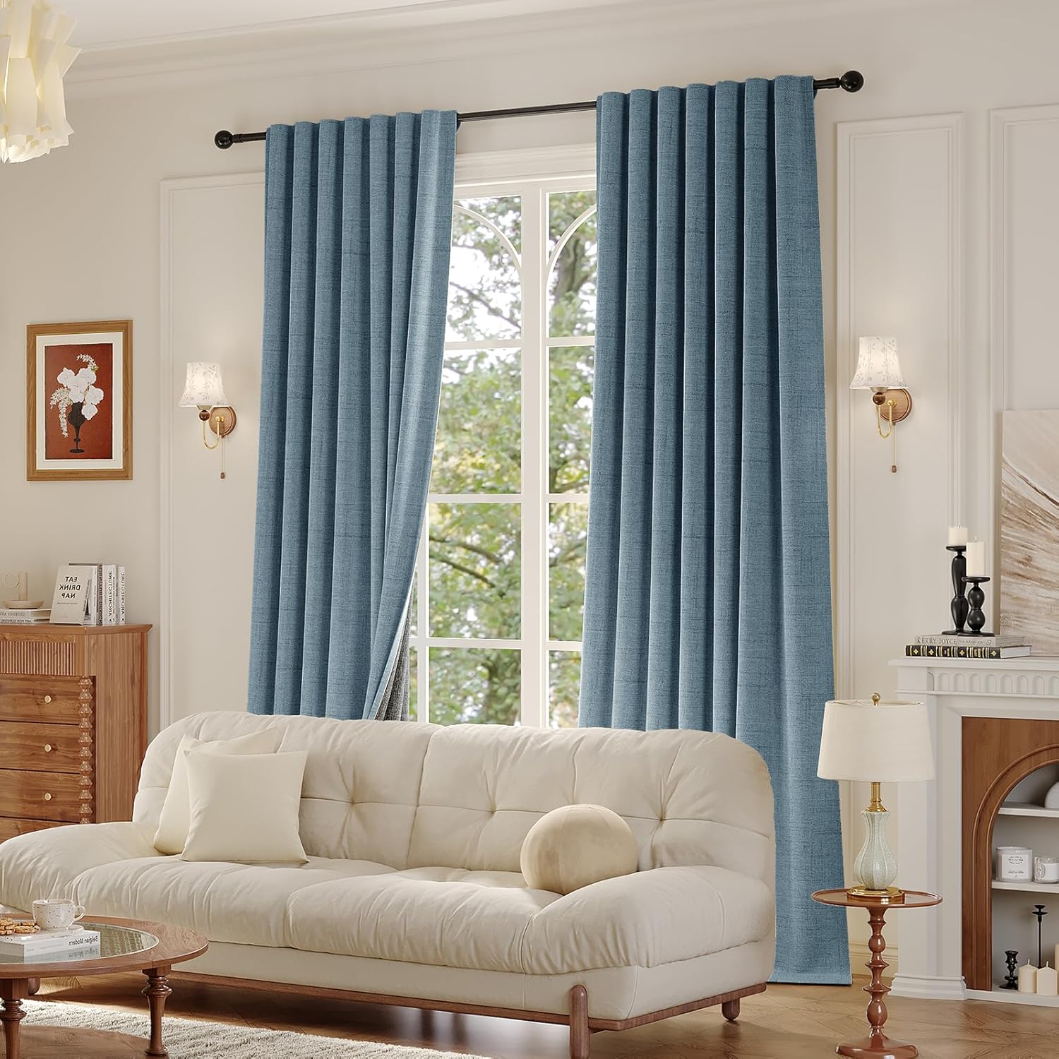 Rinwoc 100% Blackout Curtains 72 inch Length 2 Panels Set for Dining Room Master Room, Luxury Soft Linen Textured Full Light Blocking Room Darkening Thermal Insulated Drapes (W52xL72, Dusty Blue)