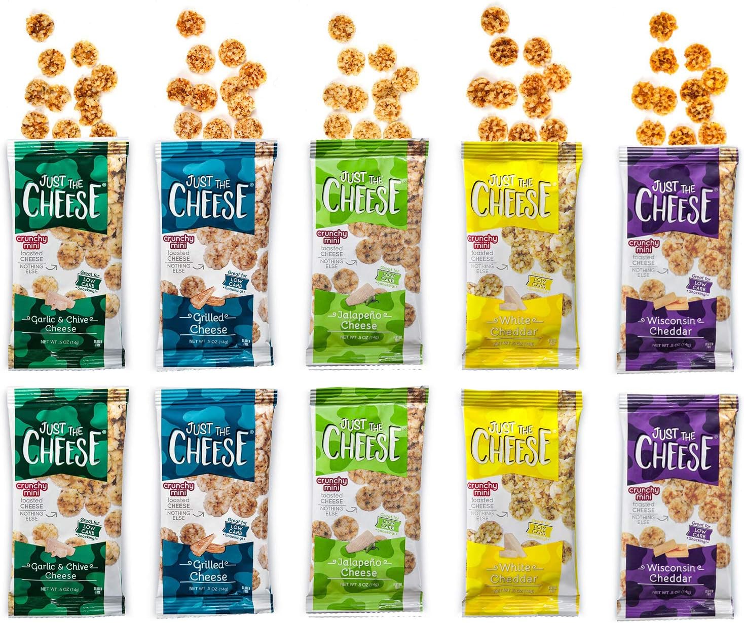 10 Pack Assortment Bundle: Keto Snack, Just the Cheese Minis, 100% Cheese, Low Carb, High Protein, Gluten Free, Fully Baked, Specialty Cheese