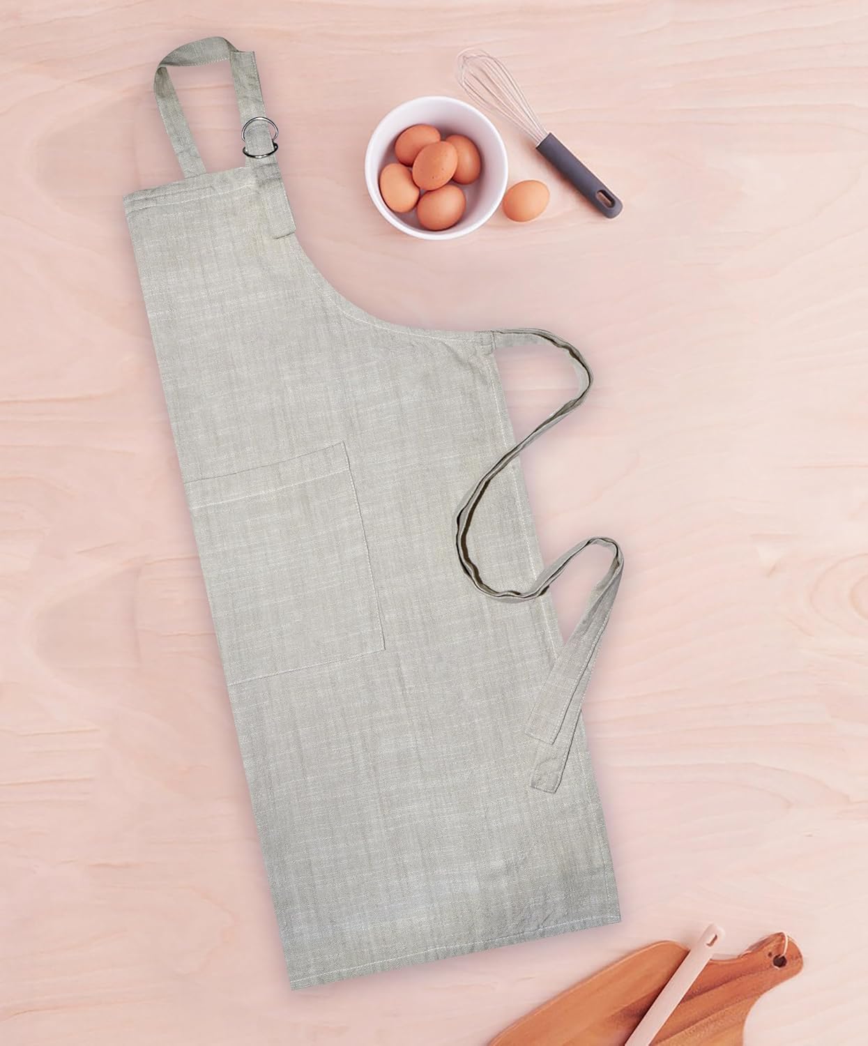 100% Cotton Chambray Apron with Pocket and Adjustable Neck with Long Ties Apron 25" X 31" for Women Men Chef Cooking, Baking, Gardening, Beige - Image 6