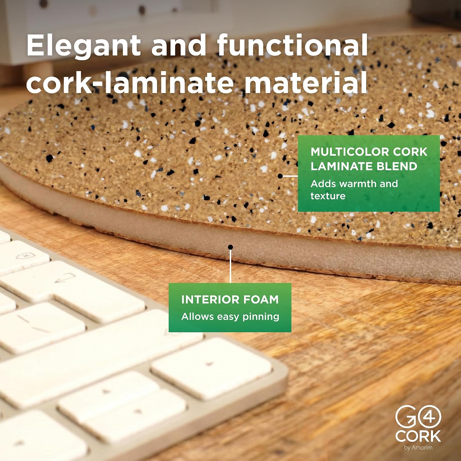 Go4Cork Round Frameless Cork-Laminated Foam Core Bulletin Board - 16.9" x16.9" | Lightweight Double-Sided Memo Board | Office & Home Organization Decor | Sticky Pads & Setup Accessories Included image 4