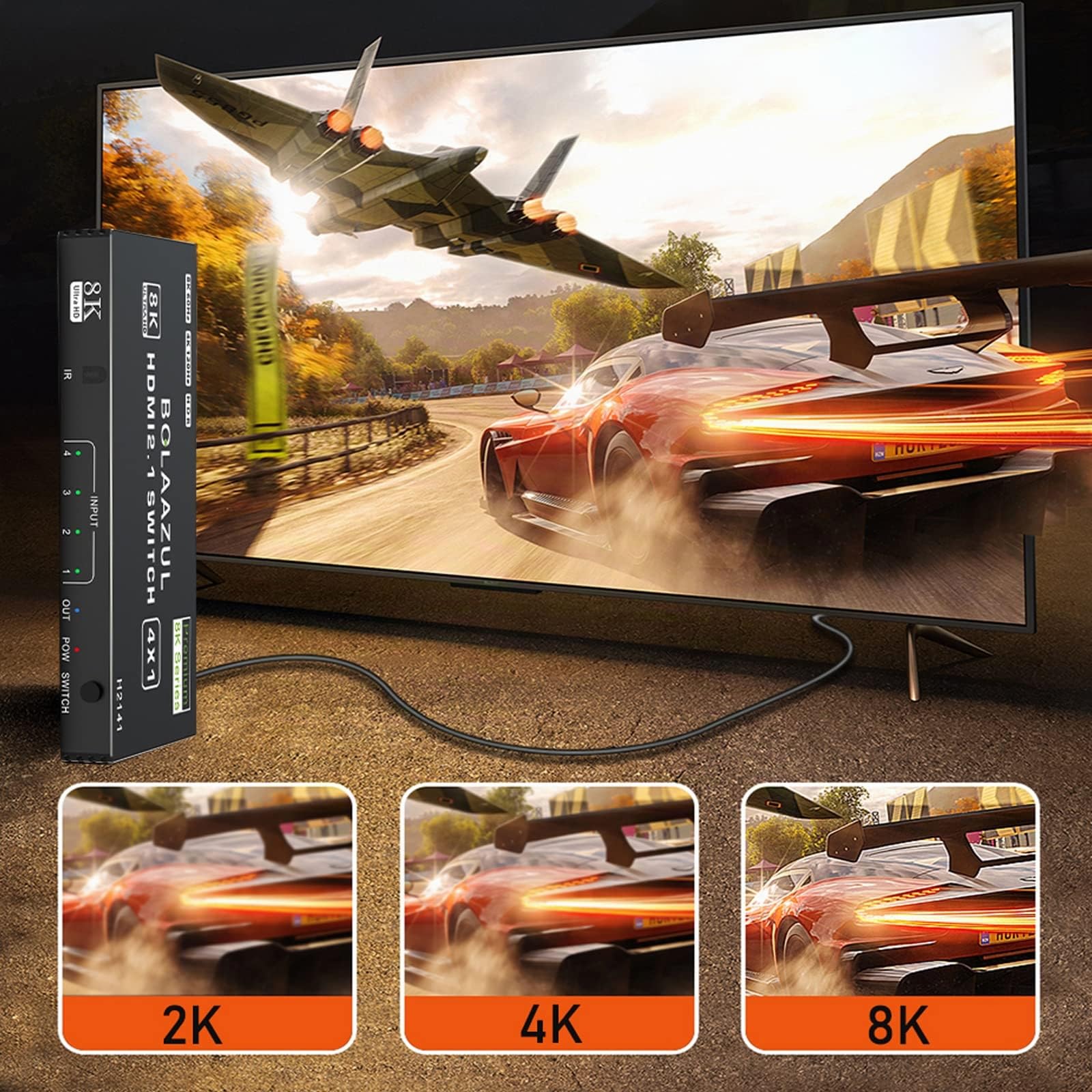 BolAAzuL Switch HDMI 4K 120Hz 4 Entrées 1 Sortie Commutateur HDMI 2.1 Multiprise HDM I 4 in 1 Out Splitter Switcher Hub avec Télécommande Supporte 8K@60Hz 2K@144Hz HDR 48Gbps pour TV Xbox Series X PS5