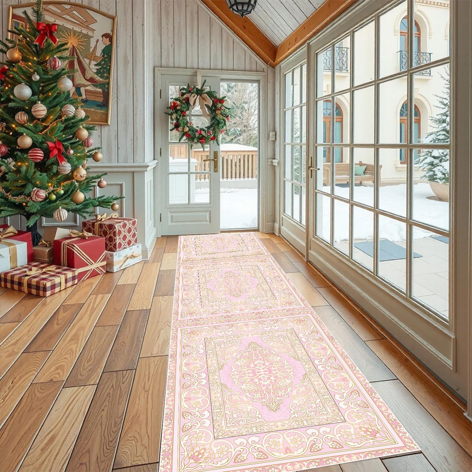 Barock Geblümt Teppichläufer Waschbar Rutschfest 60x180 cm, Viktorianisch Dekoration Orientalisch Blumen Küchenteppich Teppich Bettumrandung Schlafzimmer für Flur Eingangsbereich Wohnzimmer Teppiche