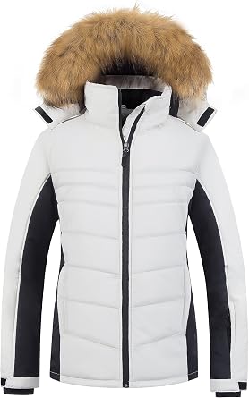 Pursky Womens Waterproof Ski Jacket Winter Puffer Snow Coat Fur Hooded Raincoat