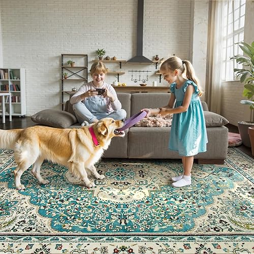 Miniatura 161 de Lahome Tapete tribal bohemio, pequeño, suave, antideslizante, lavable, de pelo corto, para piso en puerta, interior, entrada, baño, silla, Verde