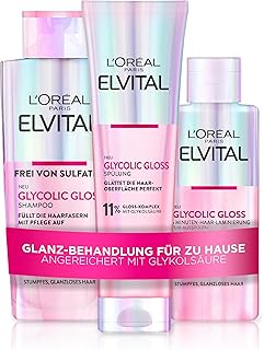 Gesponserte Anzeige – L'Oréal Paris Elvital Glycolic Gloss Bundle mit Shampoo, Spülung, 5 Minuten Haar-Laminierung für gla...