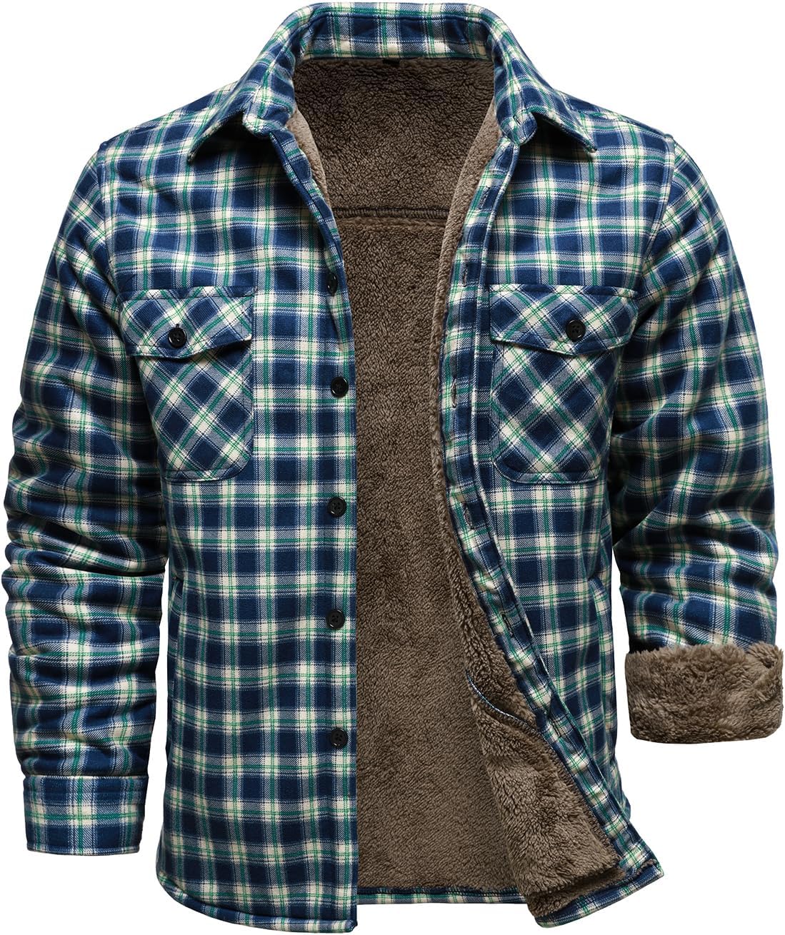HOOD CREW Mens Winter Warm Fleece Jackets Sherpa Lined Plaid Flannel Shirt Jacket with Side Pockets