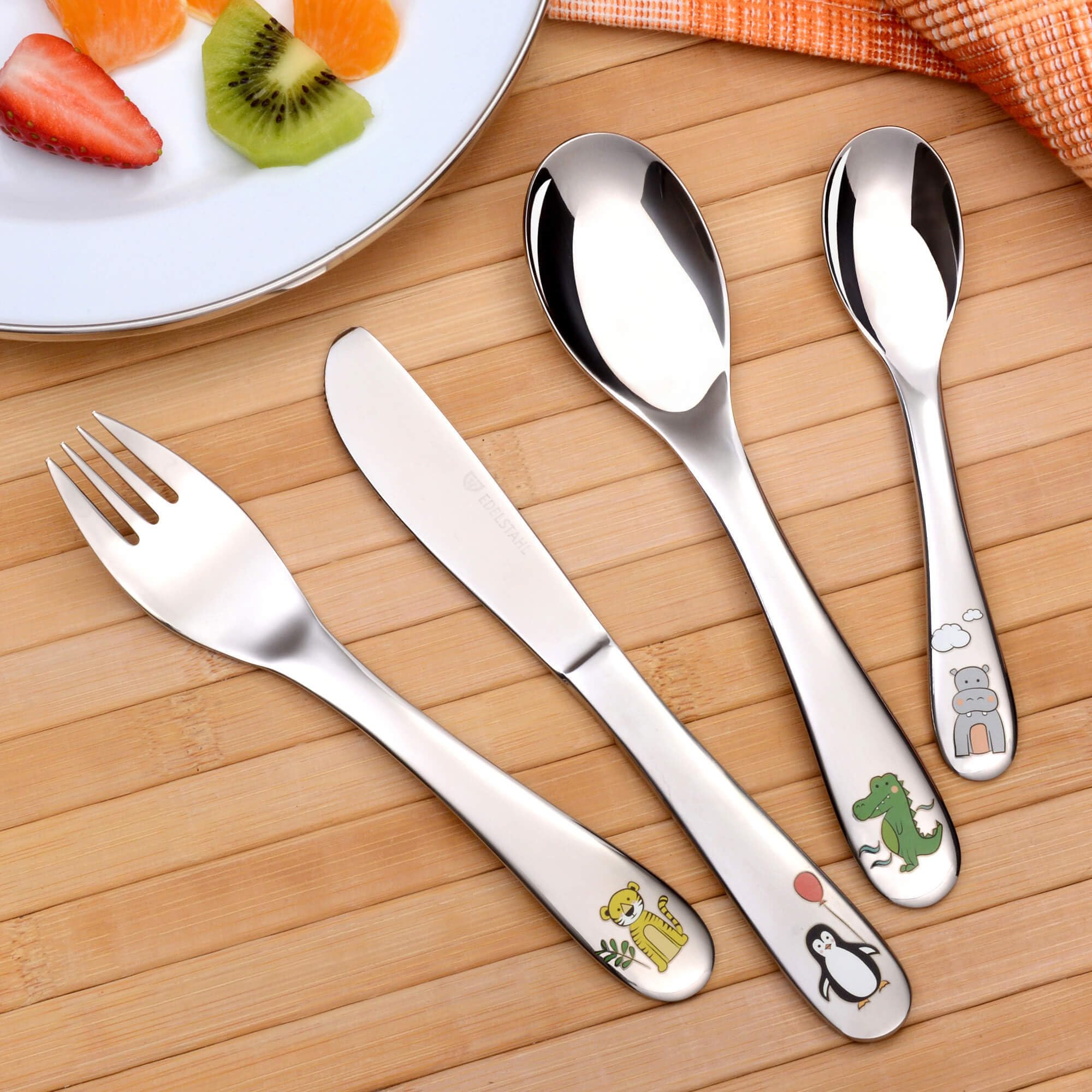 GRÄWE Kindermesser 17 cm, 6-teilig, Kinderbesteck Set, Edelstahl Besteckset, Messer für Kinder, für Mädchen, für Jungen, Motiv Pinguin
