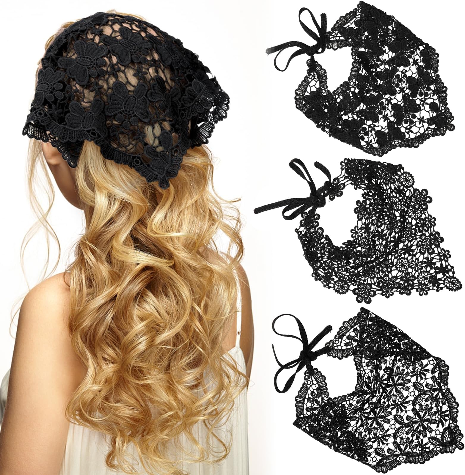 3 PCS Hair Scarf, Hair Bandanas Chiffon Head Kerchief, Vintage Knitted Headband for Women, Headwrap for Girls