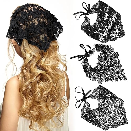 WELROG 3 pañuelos para el pelo, pañuelos de gasa para la cabeza, diadema de punto vintage para mujer, diadema para niñas