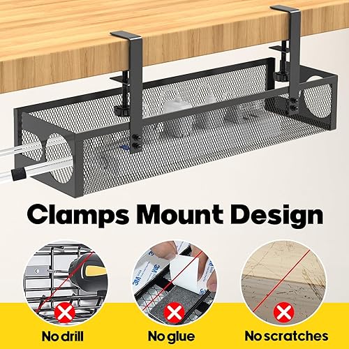 Miniatura 3 de Bandeja de organización de cables para debajo del escritorio, sin taladro, 15.1 pulgadas, caja de organización de cables de malla metálica con