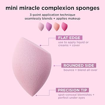 Real Techniques Mini Miracle Complexion Sponge, Mini Makeup Sponge 4 Pack | Targeted blending with makeup sponges for blending, make up sponges for foundation, micro-fine pores and under eyes