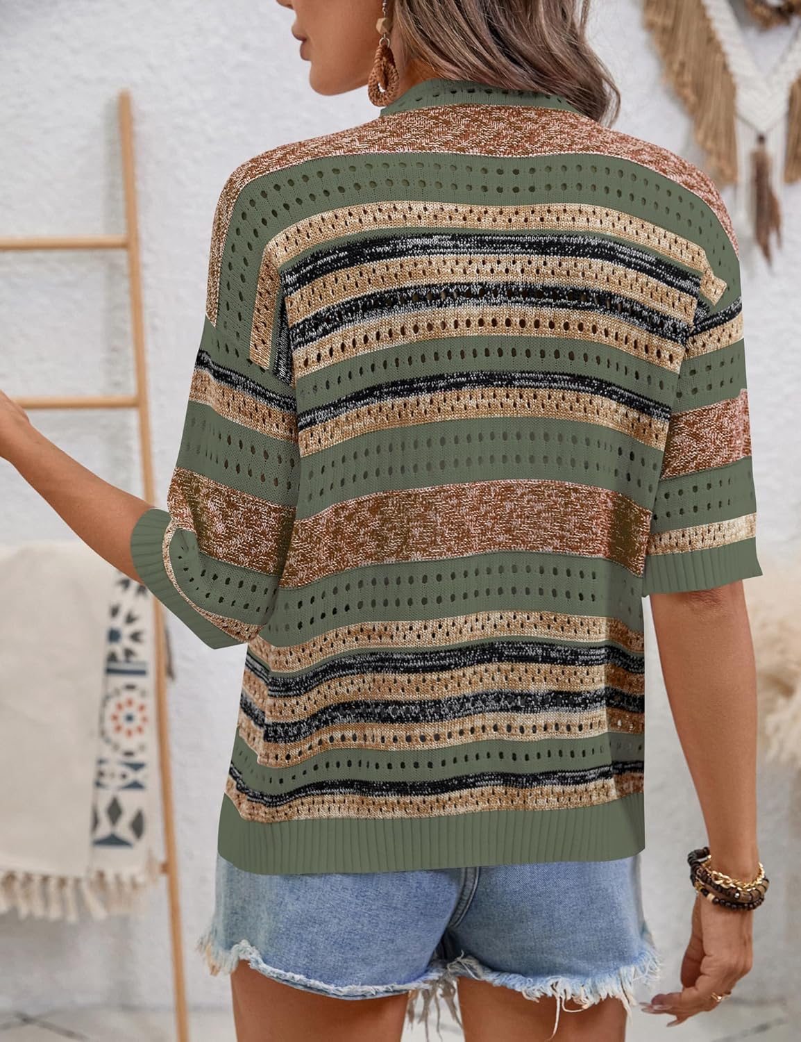 LOMON Swimsuit Coverup for Women Half Sleeve Tie Crochet Top Summer Cardigan Hollowed Out Beach Cover Up for Women - Image 2