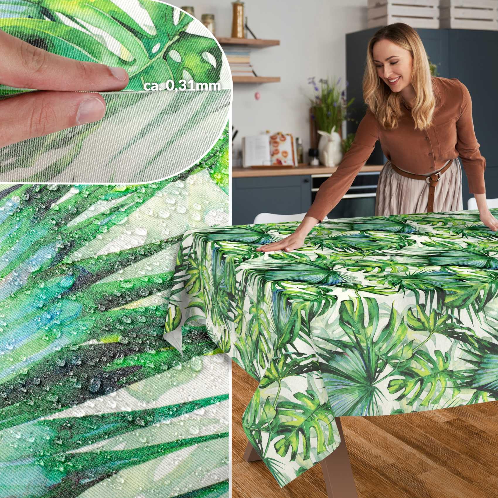 Mantel De Tela Para Mesa De Algodón Y Poliéster, Lavable, Fácil De Limpiar, Redondo, Ovalado, Rectangular, Tropical, 140 X 140 Cm, Borde De Corte