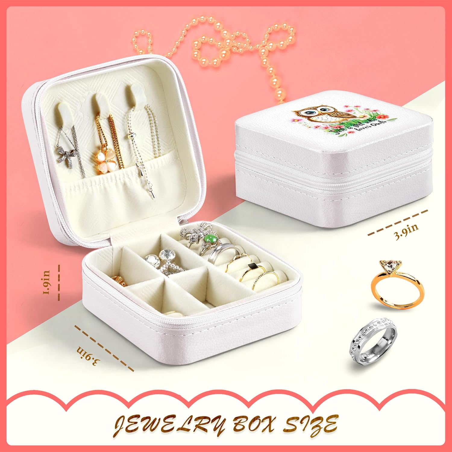 Owl Jewelry Box, Gifts For Kids Teens Girls Age 8-12, Owl Lovers Stuff Items Accessories Things Merchandise Decor Merch, Travel Ring Earrings Necklace Organizer Holder! - Image 2