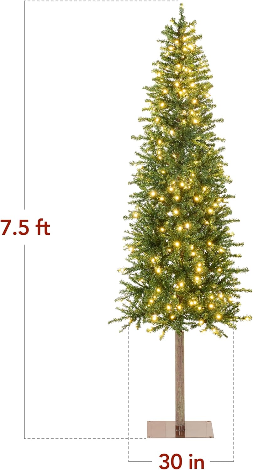 Best Choice Products Pencil Christmas Tree 6ft Pre-lit Alpine Slim Holiday Decoration, Lighted Skinny Décor LED Lights, Metal Stand