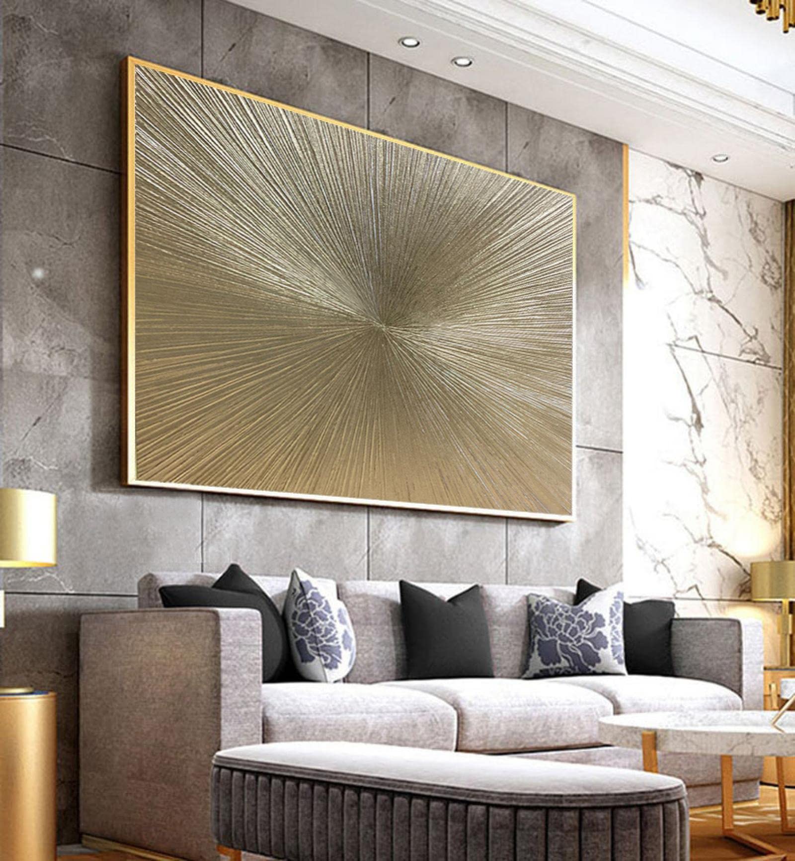 JACBON Gold Painting Oversized Paintings Champagne Gold Textured Wall Art Extra Large Wall Art Over Bed Decor Apartment Art 70x100cm Frameless