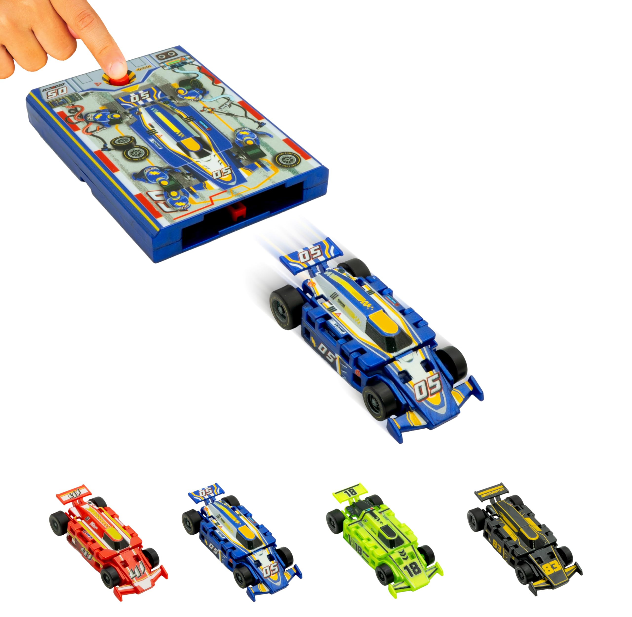 FLAT 2 FAST Original Speed Card Racer – Flat Car Racer and Pocket Size Racecar Launcher with Real Rubber Tires for High-Speed Racing – Load, Launch,