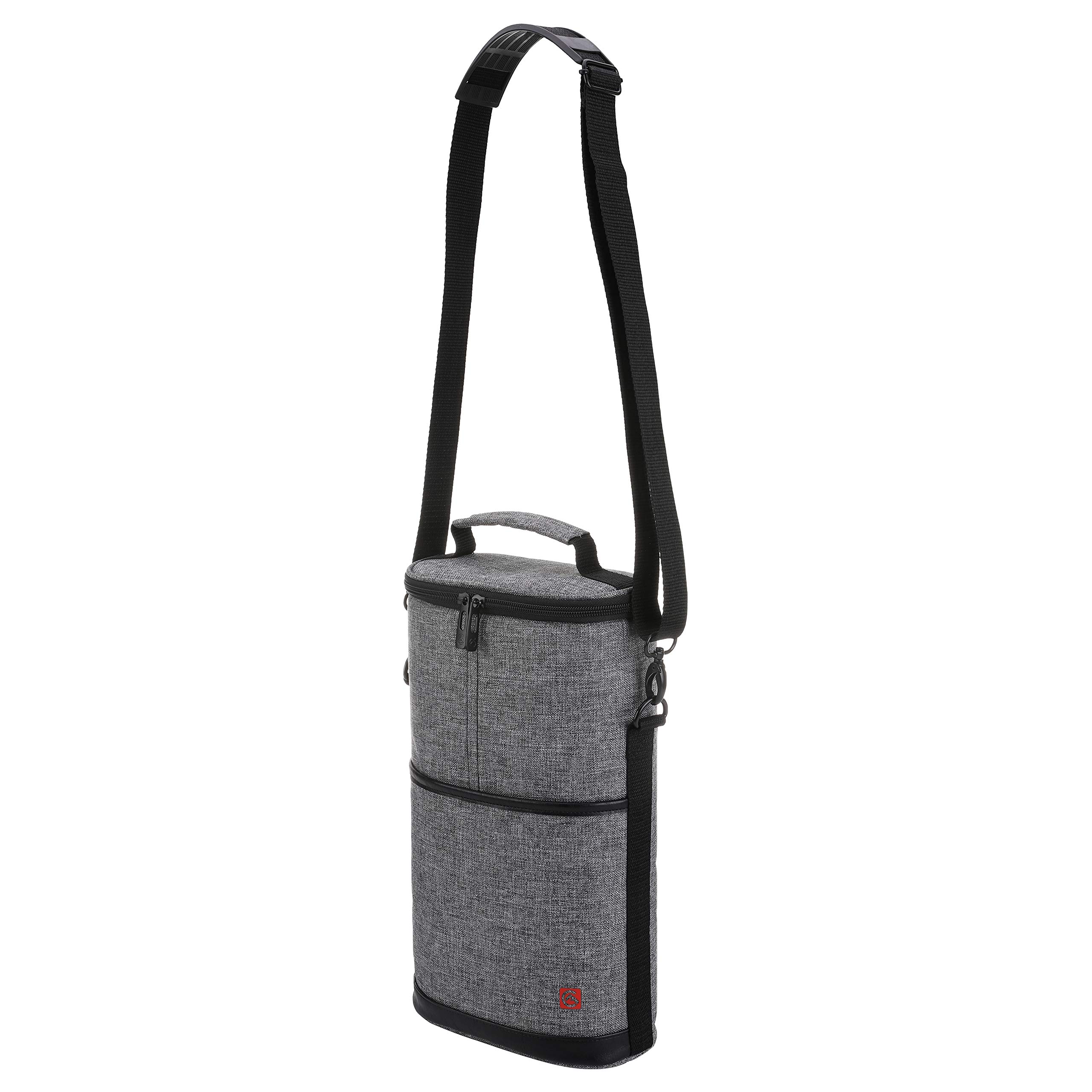 ALLCAMP 2 Bottle Wine Tote Carrier - Insulated Portable Padded Canvas Wine Bag for Travel, BYOB Restaurant, Wine Tasting, Party, Great Christmas Day Gift for Wine Lover，Gray
