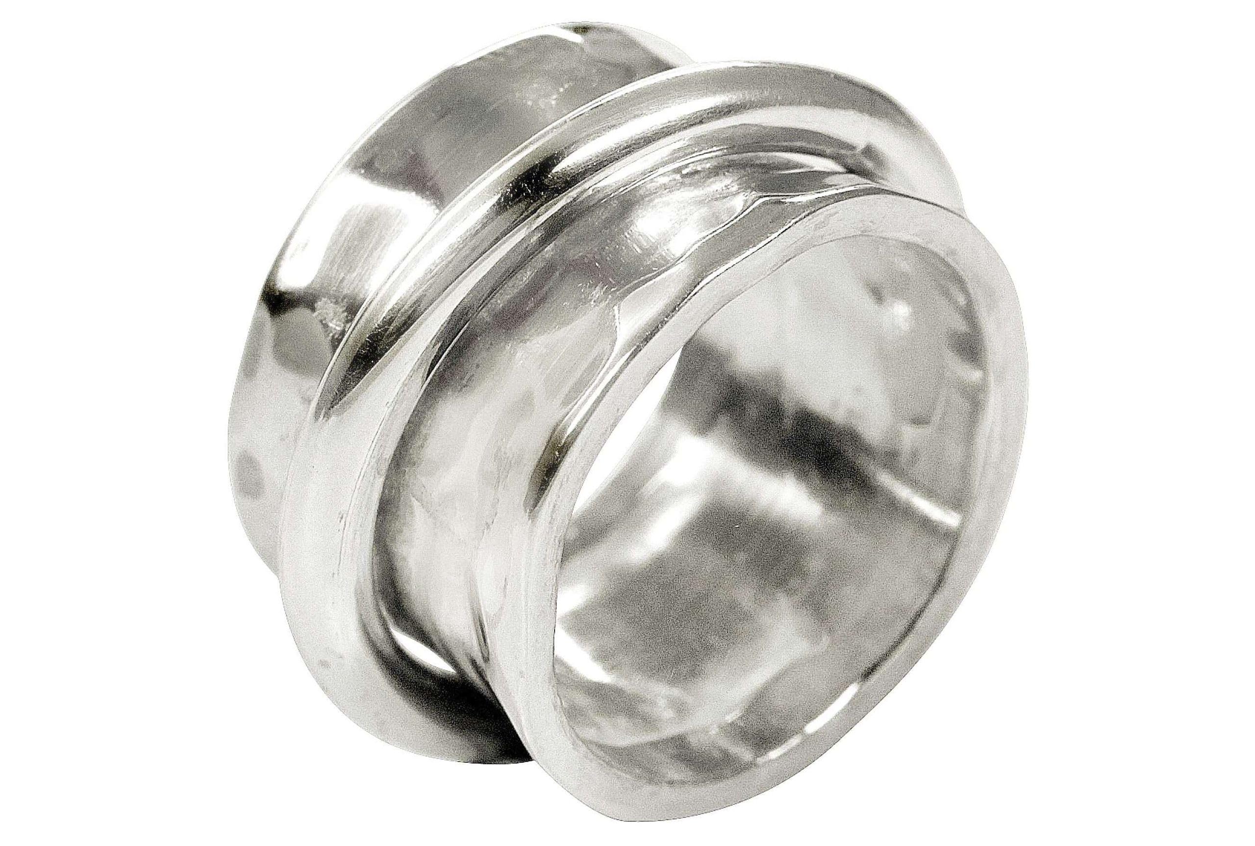 SILBERMOOS Damenring Herrenring 2in1 Spielring Drehring massiv glänzend gehämmert handgeschmiedet Sterling Silber 925